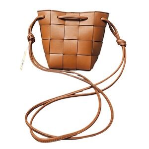 ana Woven Bucket Bag Cognac Brown Crossbody Purse RN93677 NEW